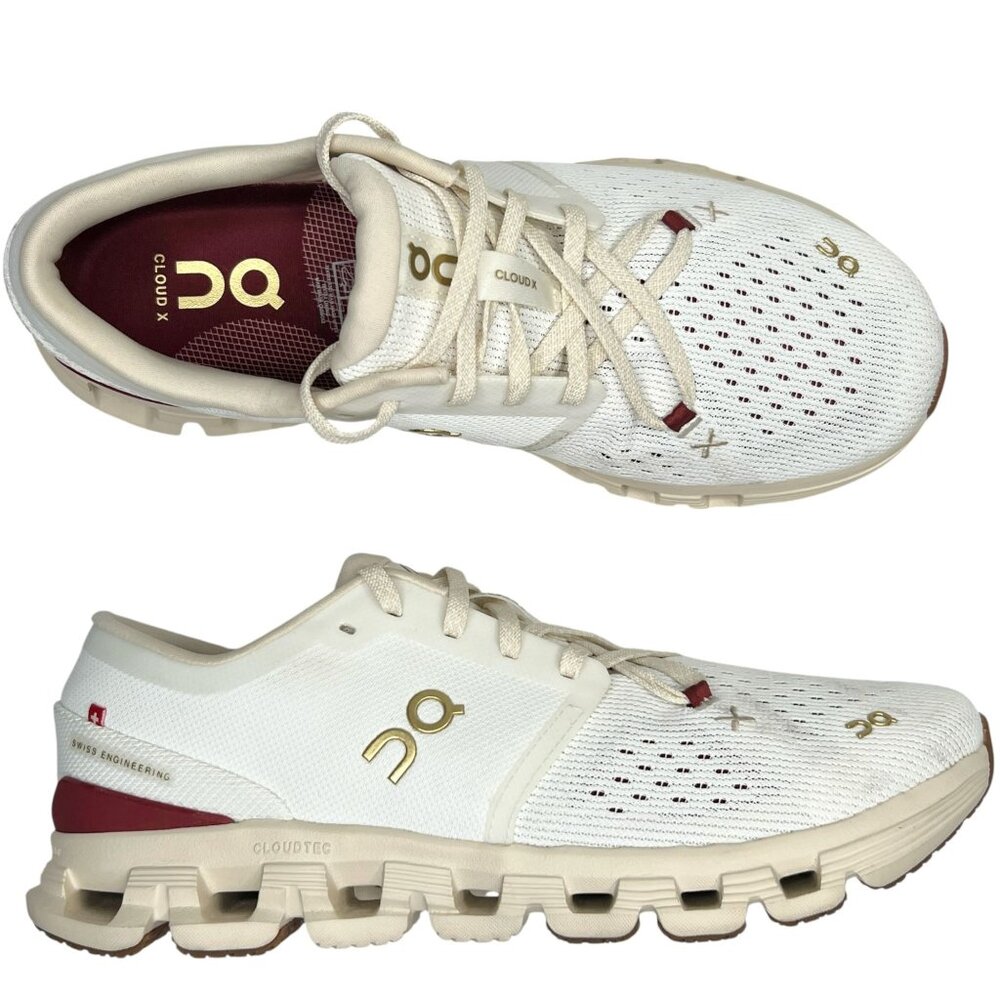 On Cloud X 4 Sneakers Limited Edition White Dark Red Trainers US Women's 9